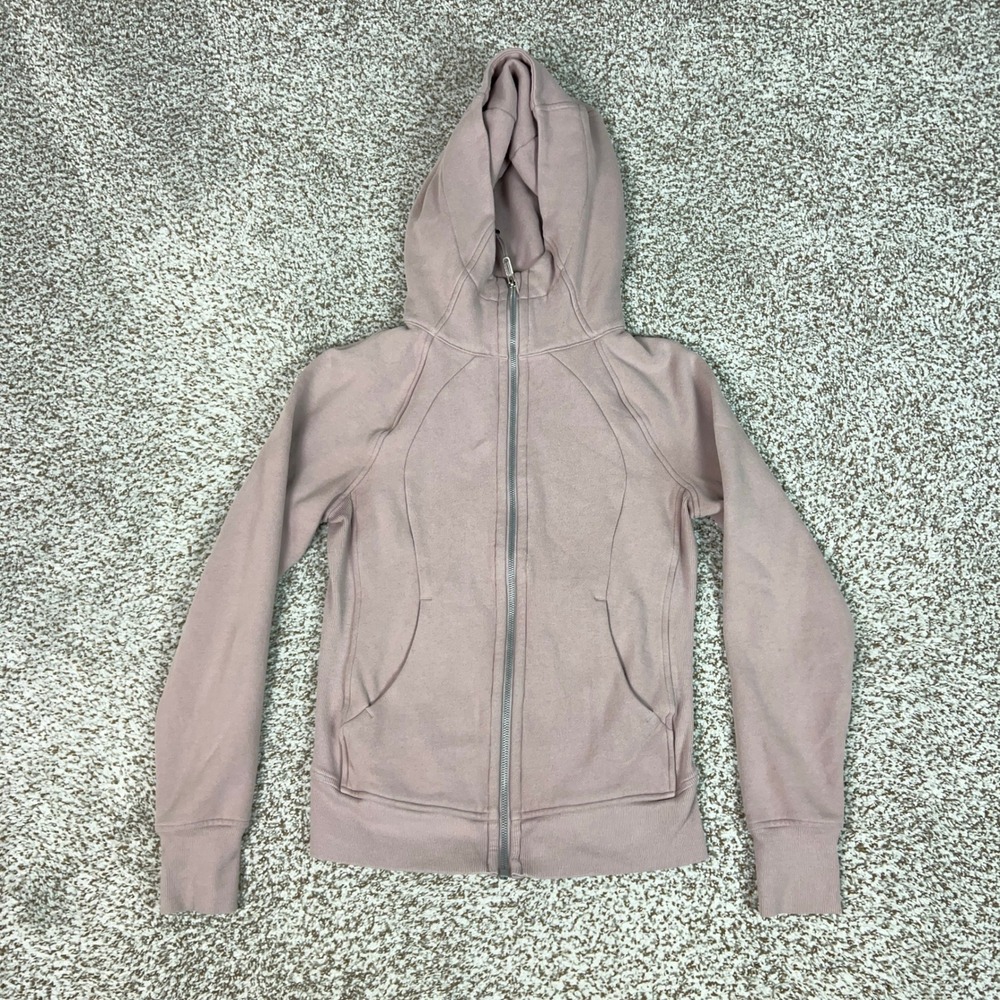 Lululemon Hoodie Womens 4 Pink Fleece Full Zip Thumbholes Logo Cozy Athletic